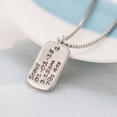 Personalised Dog Tag Necklace With Baby Birth Info - All Birthstone™