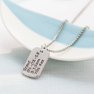 Personalised Dog Tag Necklace With Baby Birth Info - All Birthstone™
