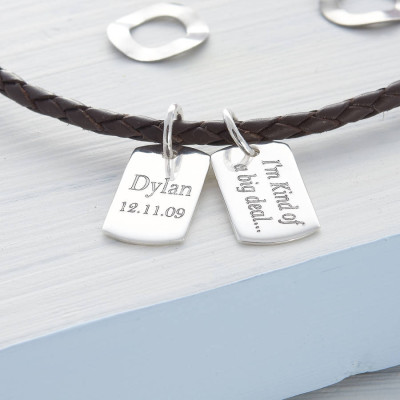 Personalised Silver And Leather Double Dog Tag Necklet - All Birthstone™