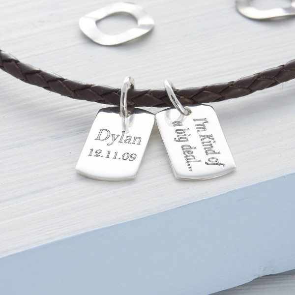 Personalised Silver And Leather Double Dog Tag Necklet - All Birthstone™