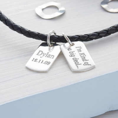 Personalised Silver And Leather Double Dog Tag Necklet - All Birthstone™
