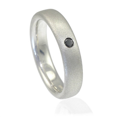Mens Handmade Black Diamond Silver Ring - All Birthstone™