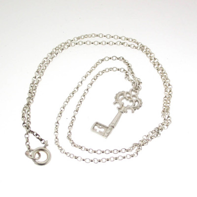 Silver Heritage Key Pendant With 18 Silver Chain - All Birthstone™