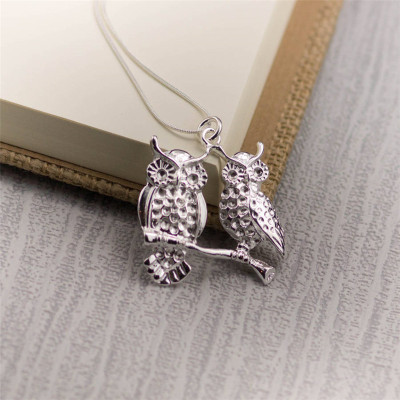 Silver Perched Owls Pendant - All Birthstone™