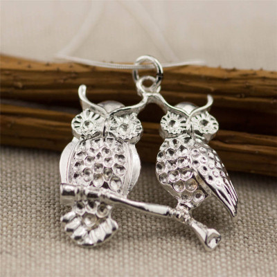 Silver Perched Owls Pendant - All Birthstone™