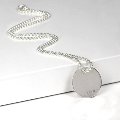 Personalised Silver Round Dog Tag Pendant - All Birthstone™