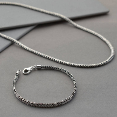 Sterling Silver Oval Snake Necklace - All Birthstone™