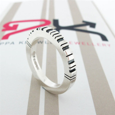 Thick Square Silver Barcode Ring - All Birthstone™