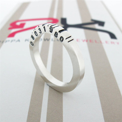 Thin Square Silver Barcode Ring - All Birthstone™