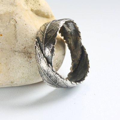 Handmade Woodland Unisex Silver Leaf Ring - All Birthstone™