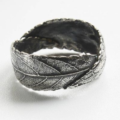 Handmade Woodland Unisex Silver Leaf Ring - All Birthstone™
