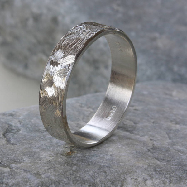 Handmade Unisex Textured Silver Band Ring - All Birthstone™