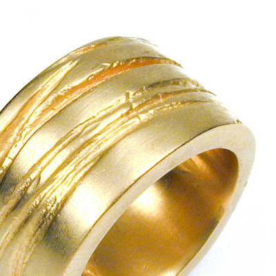 Wide Silver Texture Bound Ring In 18ct Gold Plated - All Birthstone™