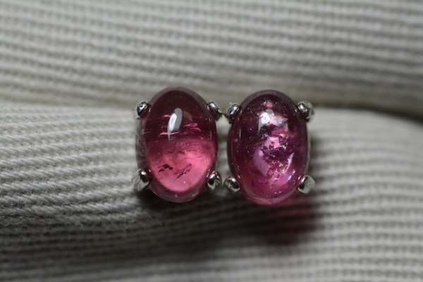 2.00 Carat Genuine Vivid Pink Tourmaline Cabochon Stud Earrings 7x5mm Oval