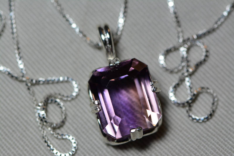 Ametrine Necklace, Certified 13.35 Carat Ametrine Pendant Appraised 925.00 Sterling Silver, Purple Yellow, Emerald Cut, Real Genuine Natural
