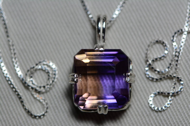 Ametrine Necklace, Certified 14.50 Carat Ametrine Pendant Appraised At 1,025.00 Sterling Silver, Purple Yellow, Bicolor Ametrine Jewelry