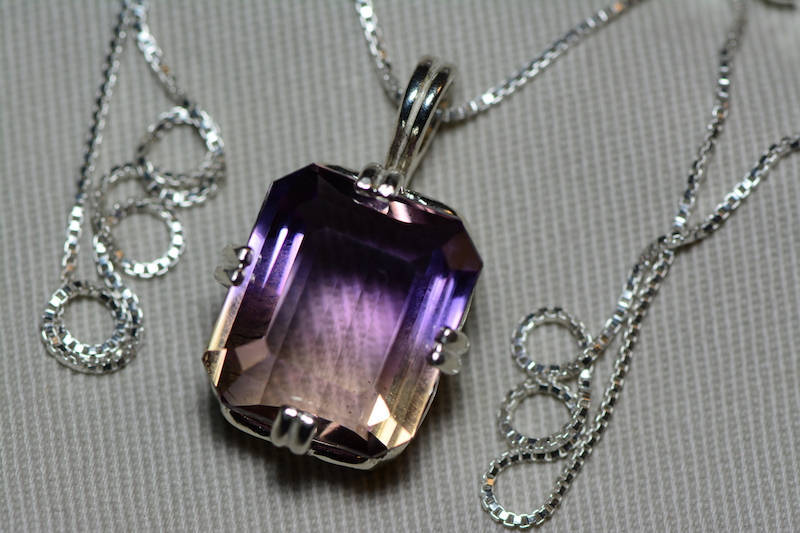 Ametrine Necklace, Certified 14.55 Carat Ametrine Pendant Appraised At 1,025.00 Sterling Silver, Purple Yellow, Bicolor Ametrine Jewelry