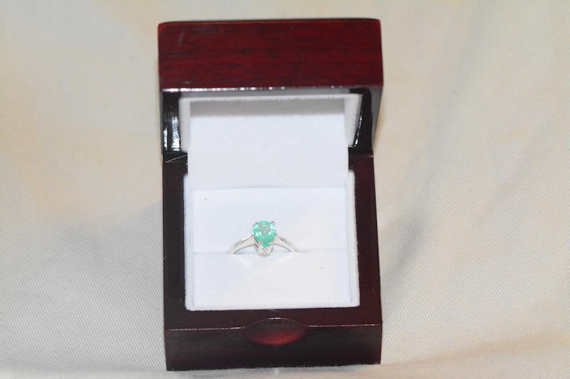 Emerald Ring, Colombian Emerald Solitaire Ring 1.16 Carats Certified At 900.00, Sterling Silver, Genuine Emerald Jewelry, Pear Cut