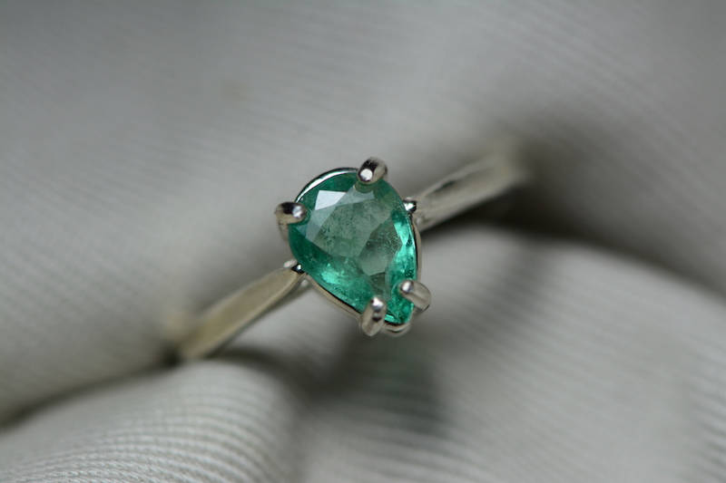 Emerald Ring, Real Emerald Solitaire Ring 0.78 Carats Appraised At 234.00, Sterling Silver Genuine Emerald Jewellery, Size 7, Pear Cut