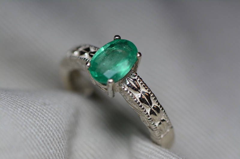 Emerald Ring, Real Emerald Solitaire Ring 0.88 Carats Appraised At 264.00, Sterling Silver Genuine Emerald Jewellery, Size 7, Oval Cut