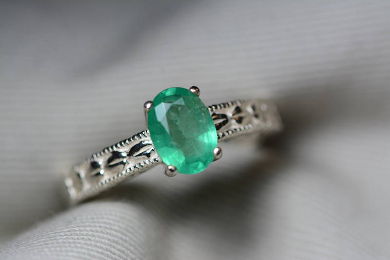 Emerald Ring, Real Emerald Solitaire Ring 0.88 Carats Appraised At 264.00, Sterling Silver Genuine Emerald Jewellery, Size 7, Oval Cut