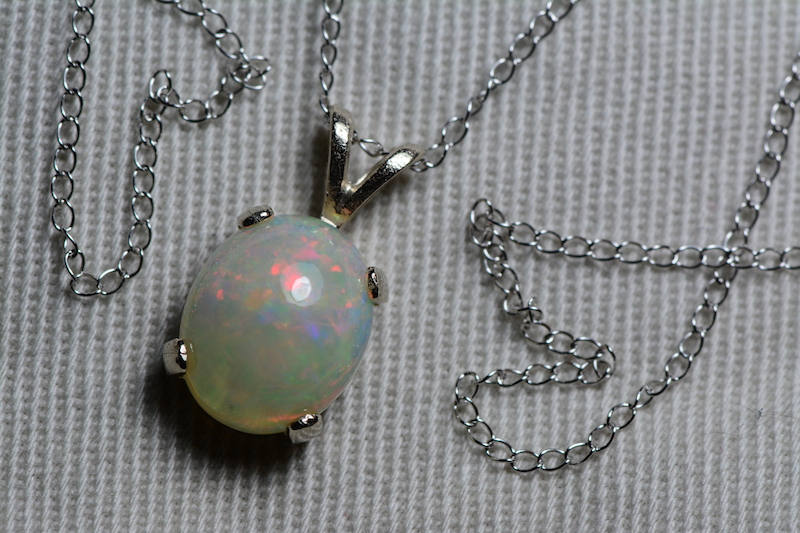 Opal Necklace, 18K White Gold Opal Pendant 1.73 Carat, Certified Opal, Real Opal Jewelry, 18&quot; Gold Chain, Certified At 1,200.00