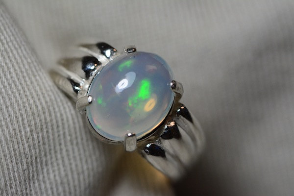 Opal Ring, 2.26 Carat Solid Opal Cabochon Solitaire Ring Appraised at 700.00, Real Opal Jewelry, Sterling Silver Size 7