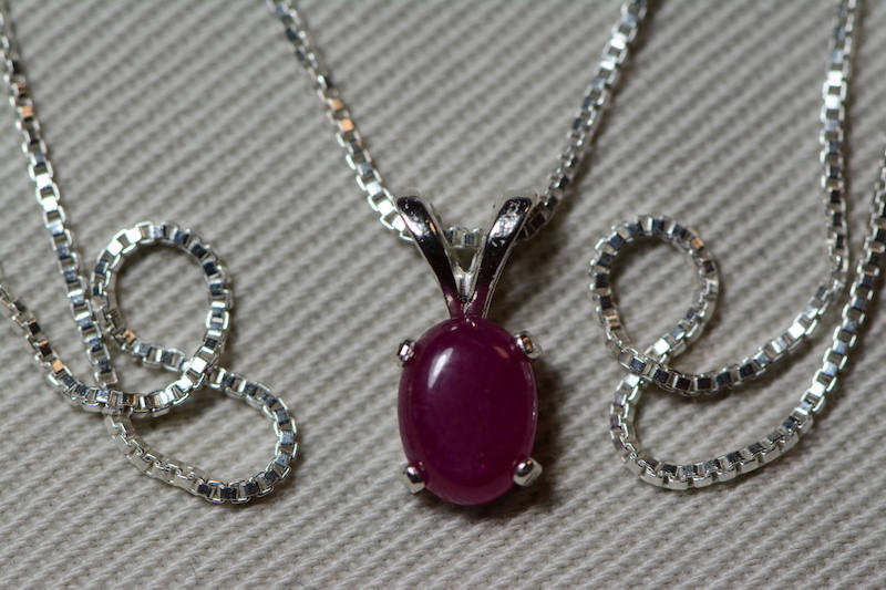 Ruby Necklace, Certified Natural 1.11 Carat Ruby Cabochon Pendant Appraised at 500.00, July Birthstone, Sterling Silver, Red Ruby Cab
