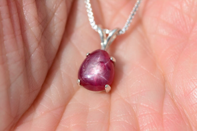 Star Ruby Necklace, Certified Genuine 3.63 Carat Star Ruby Cabochon Pendant Appraised at 900.00, July Birthstone, Sterling Silver, Natural