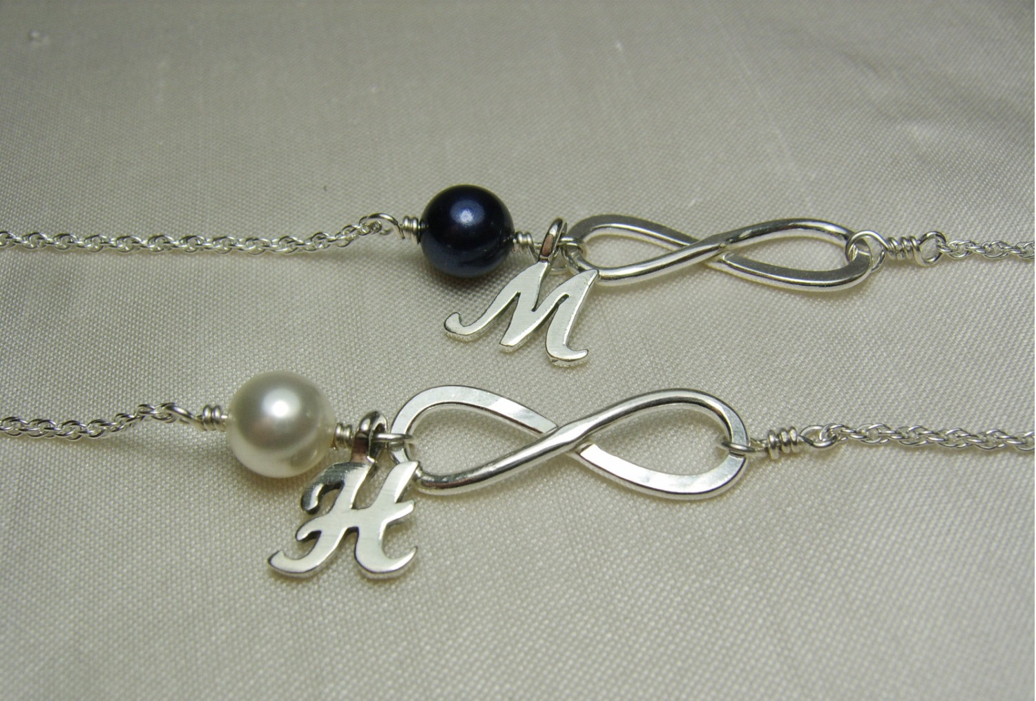 Bridesmaid Jewelry Set of 3 Pearl Infinity Necklace Initial Necklace Bridesmaid Necklace Prom Jewelry Wedding Jewelry