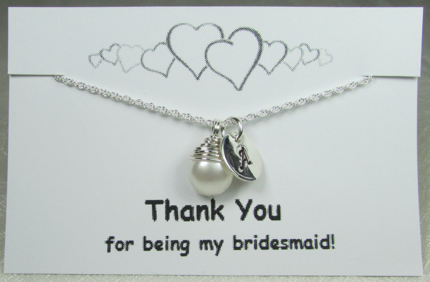 Bridesmaid Jewelry Set of 6 Personalized Bridesmaids Gifts Initial Necklace Silver Bridesmaid Necklace Real Pearl Necklace Wedding Jewelry