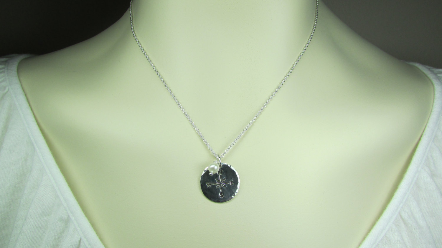 Compass Necklace with Pearl Birthstone Personalized Necklace Sterling Silver Compass Bridesmaid Gift Graduation Necklace Bridesmaid Jewelry