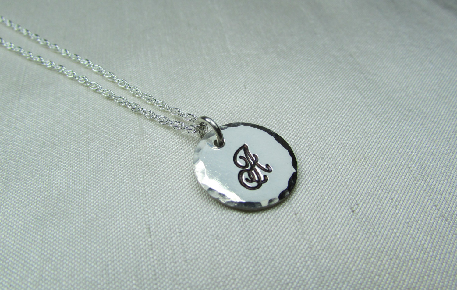 Initial Necklace Custom Hand Stamped Monogram Necklace, Personalize Necklace, Letter Disc Necklace, Sterling Silver Initial Jewelry