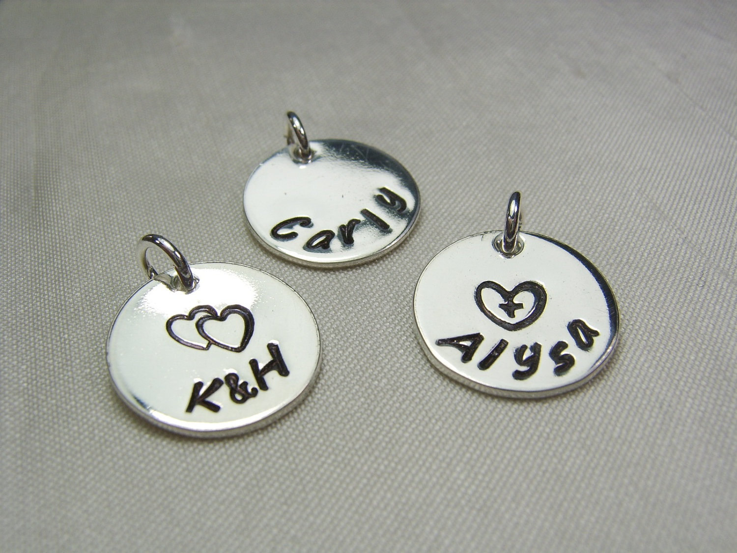 Monogram Charm Single Stamped Medium Charm Monogram Name Plate Sterling Silver 1/2&quot; Disc - Charm for Name Necklace Initial Necklace