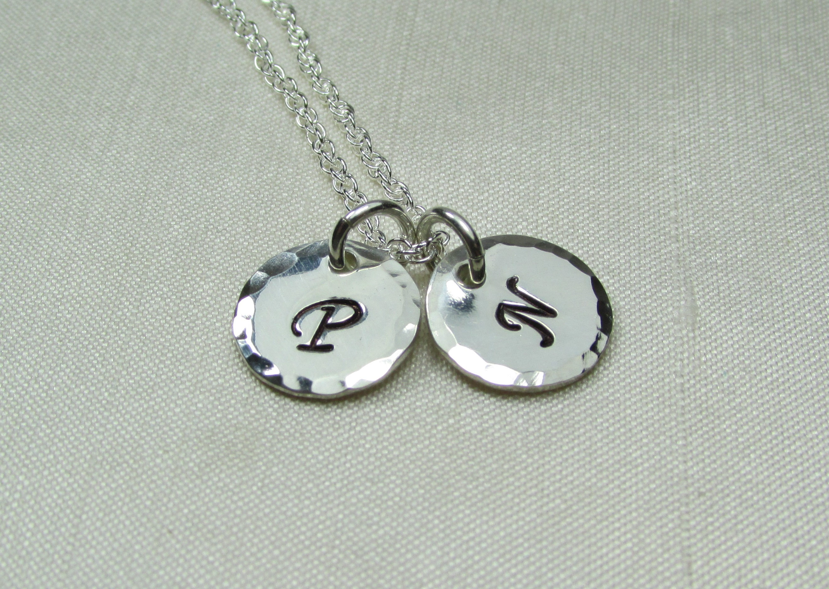 Mothers Necklace Two Initial Necklace Sterling Silver Monogram Necklace Personalized Necklace Custom Hand Stamped Mothers Jewelry Gift