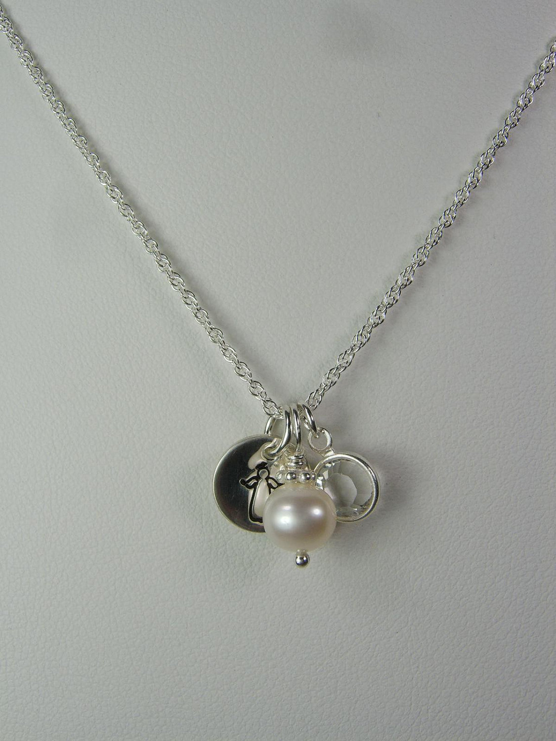 Personalized Birthstone Necklace Pearl Initial Necklace Angel Necklace Memorial Necklace Monogram Necklace Personalized Jewelry Gift