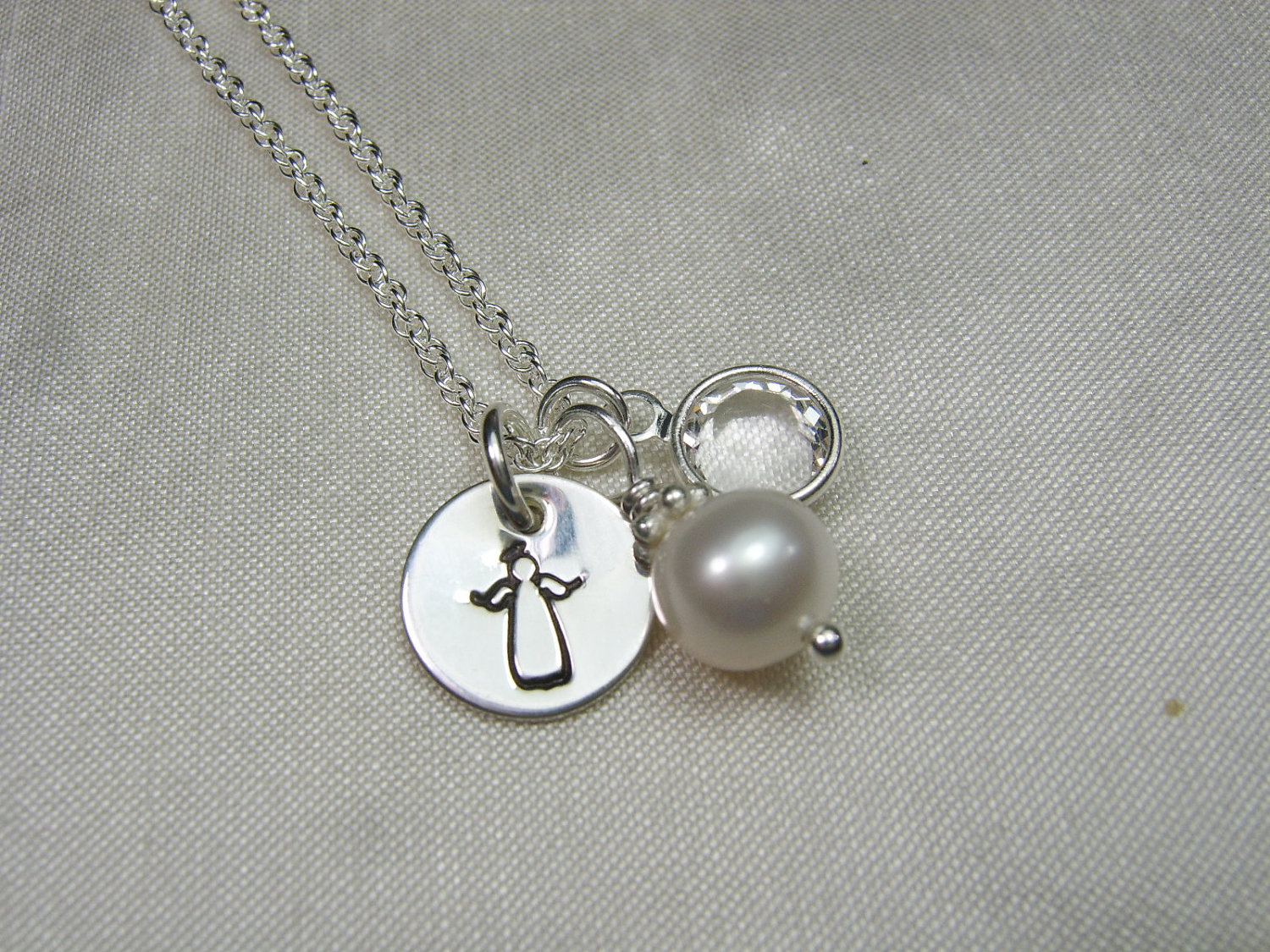 Personalized Birthstone Necklace Pearl Initial Necklace Angel Necklace Memorial Necklace Monogram Necklace Personalized Jewelry Gift
