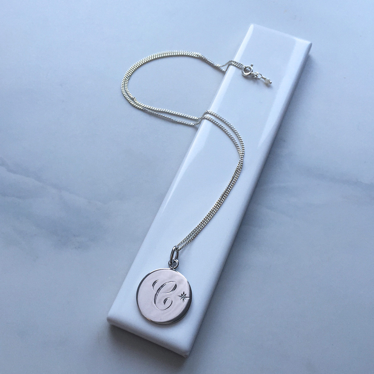 April Birthstone Initial Necklace in Sterling Silver