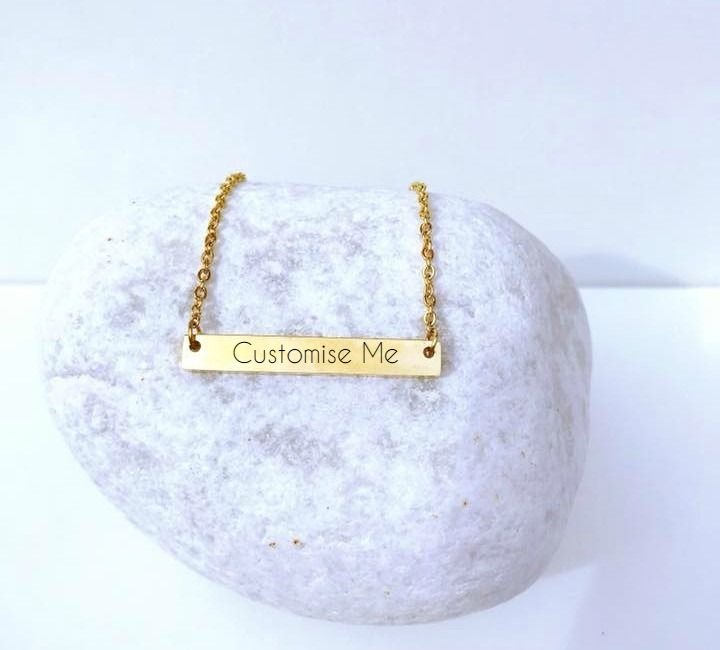 Bar Necklace Personalised, Gold Necklace, Hand Stamped Necklace, Engraved Necklace, Gold, Silver Rose Gold Necklace, Customised, Name Bar