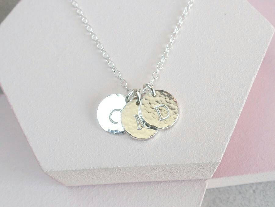 Hammered Necklace - 3 Discs -  Personalised Necklace - Initials Necklace - Sterling Silver - Letter Necklace - Multiple Discs - Gift for Her