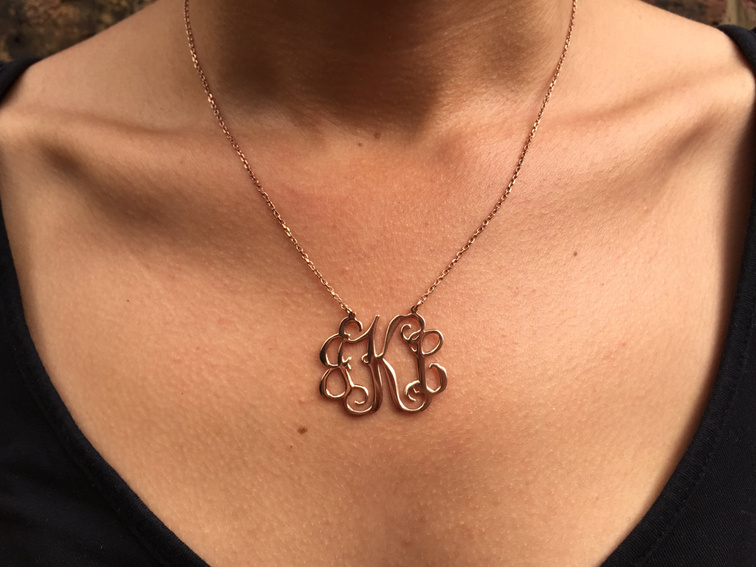 Handmade Personalised Monogram Necklace-18K Rose Gold Plated - 925 Sterling Silver-Name Necklace-Initial Necklace-1.75''