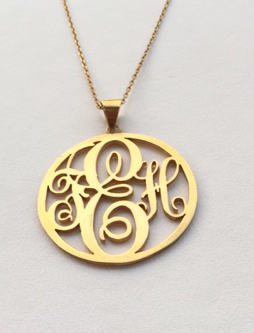 Handmade Personalised Round Monogram Necklace-18K Gold Plated-925 Sterling Silver-Name Necklace-Initial Necklace- 1.75''