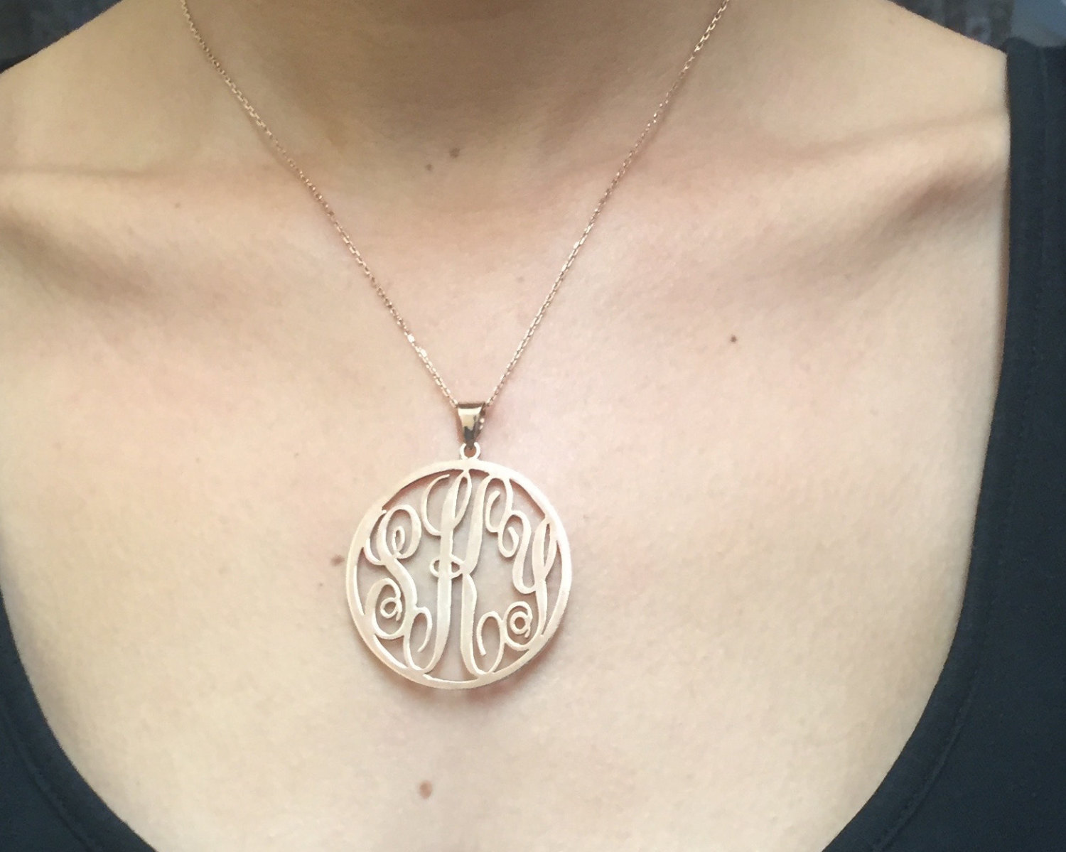 Handmade Personalised Round Monogram Necklace-18K Rose Gold Plated-925 Sterling Silver-Name Necklace-Initial Necklace- 1''