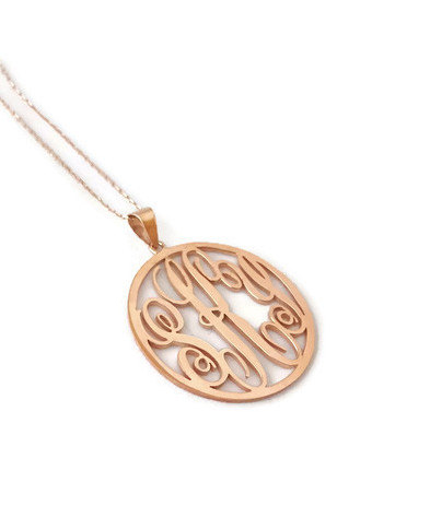 Handmade Personalised Round Monogram Necklace-18K Rose Gold Plated-925 Sterling Silver-Name Necklace-Initial Necklace- 1''