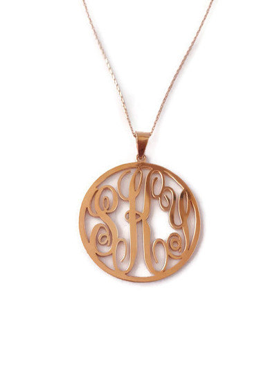 Handmade Personalised Round Monogram Necklace-18K Rose Gold Plated-925 Sterling Silver-Name Necklace-Initial Necklace- 1''