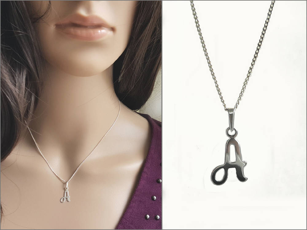 Initial A Necklace, Silver Letter A Pendant, Delicate Initial Charm Necklace, 925 Sterling Silver Necklace A, Personalized Jewelry for Her