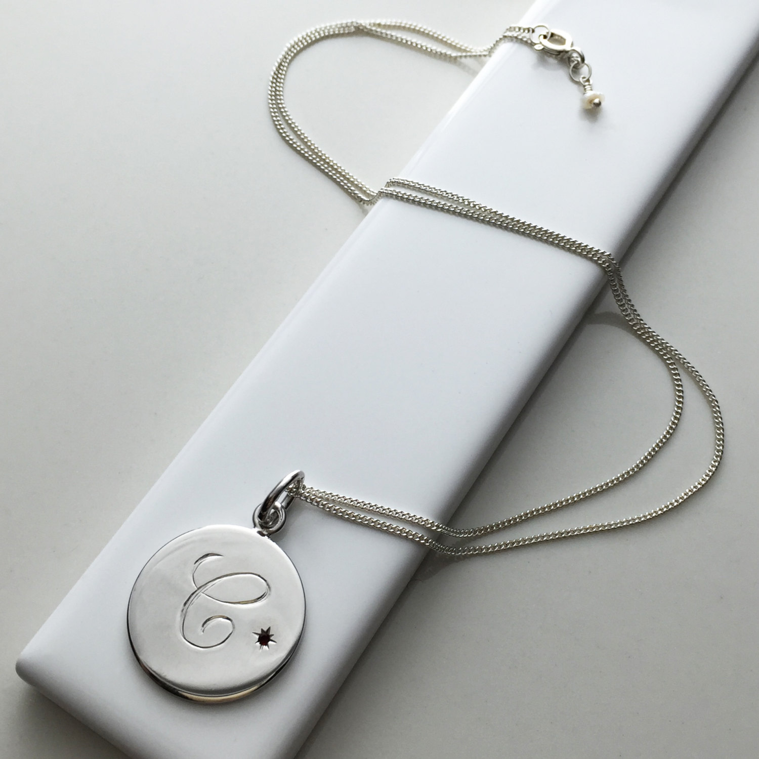 January Birthstone Initial Necklace in Sterling Silver