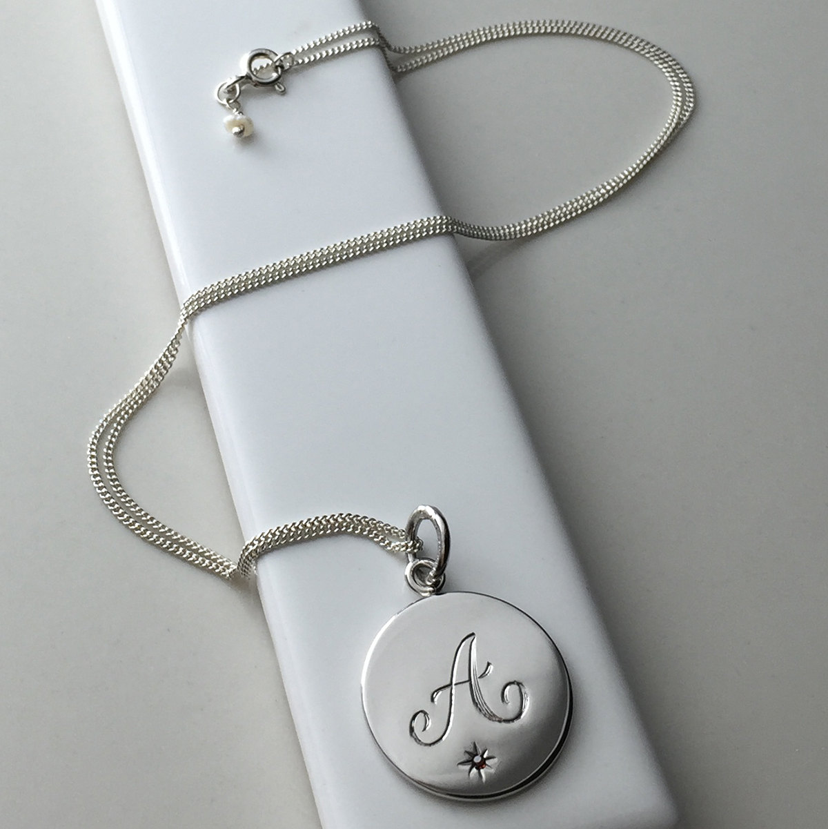 January Birthstone Initial Necklace in Sterling Silver