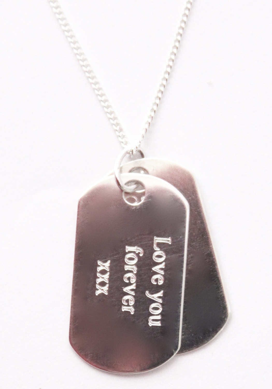 Mens 925 Sterling Silver Double Dog Tag with Personalised Engraving