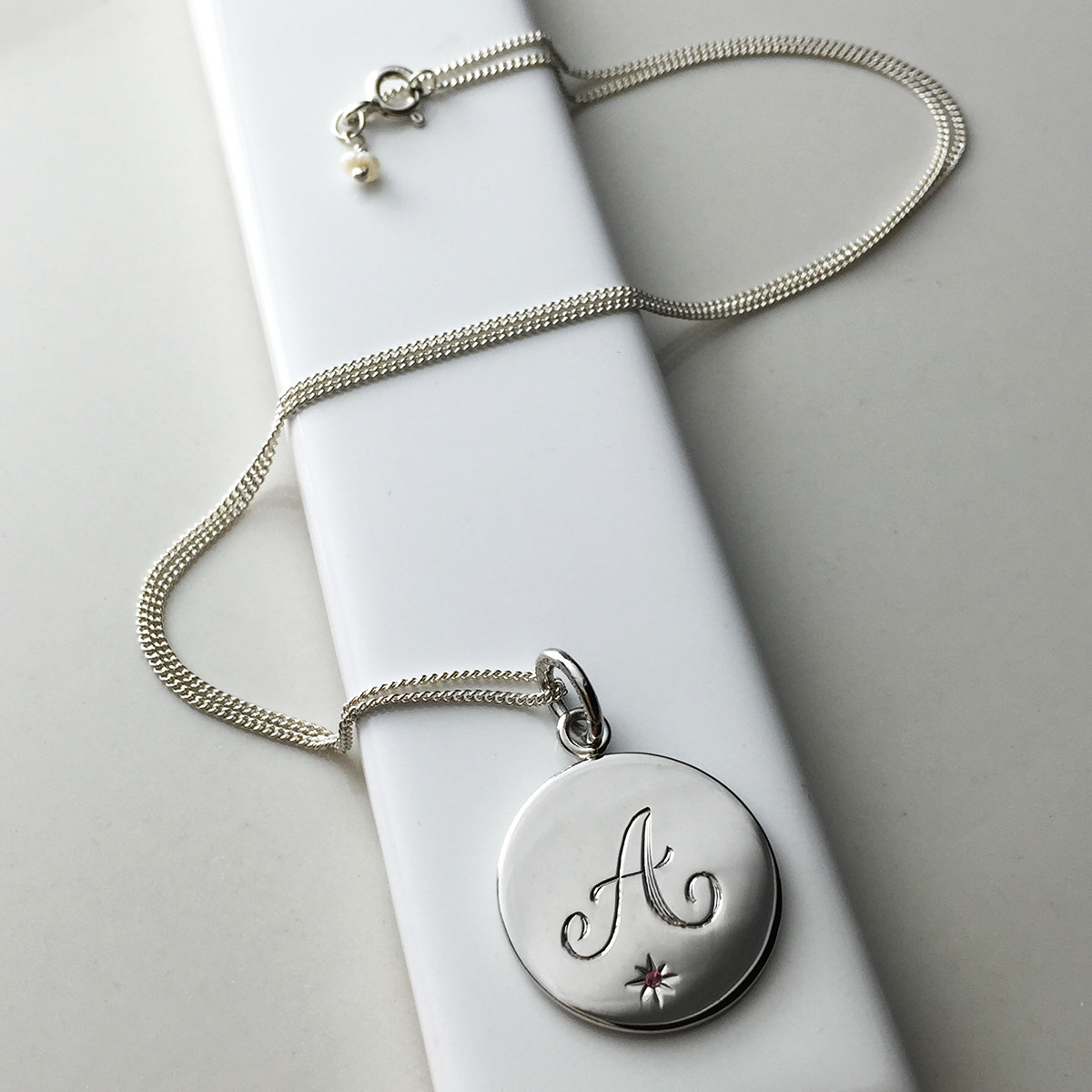 October Birthstone Initial Necklace in Sterling Silver